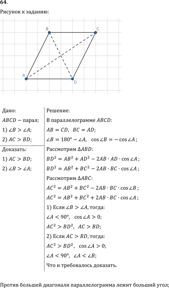 Иллюстрация к решению «Упр.64 ГДЗ Мерзляк Полонский 9 класс (Геометрия)», 1