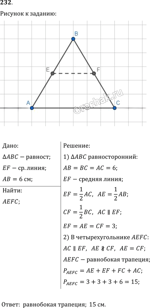 Иллюстрация к решению «Упр.232 ГДЗ Мерзляк Полонский 8 класс (Геометрия)», 1