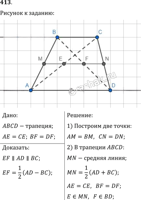 Иллюстрация к решению «Упр.413 ГДЗ Мерзляк Полонский 8 класс (Геометрия)», 1