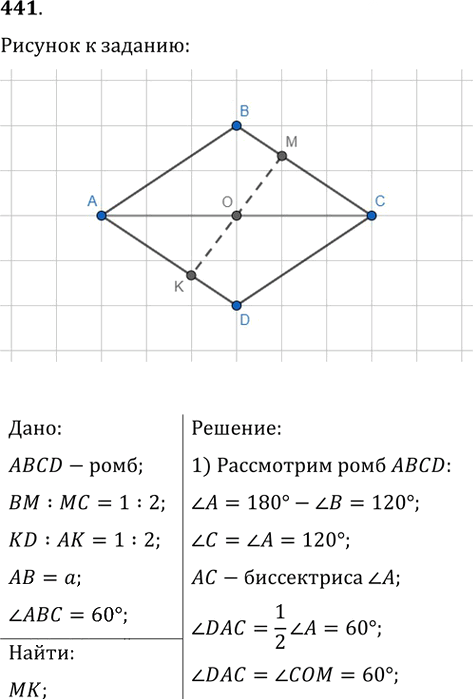 Иллюстрация к решению «Упр.441 ГДЗ Мерзляк Полонский 9 класс (Геометрия)», 1