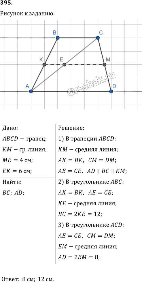 Иллюстрация к решению «Упр.395 ГДЗ Мерзляк Полонский 8 класс (Геометрия)», 1