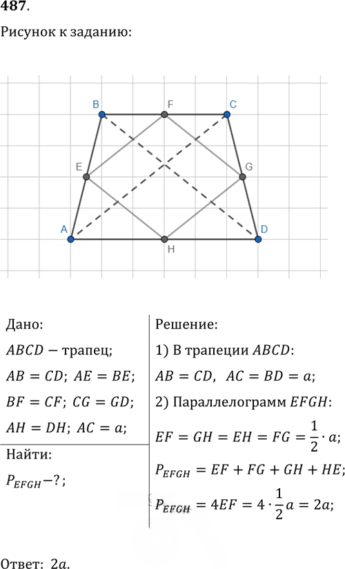 Иллюстрация к решению «Упр.487 ГДЗ Атанасян 7-9 класс по геометрии (Геометрия)», 1