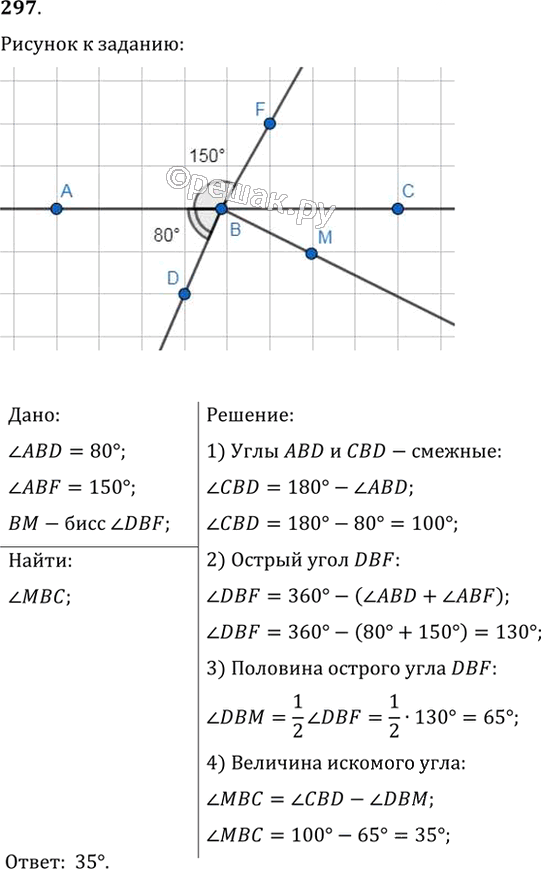 Иллюстрация к решению «Упр.297 ГДЗ Мерзляк Полонский 7 класс (Геометрия)», 1