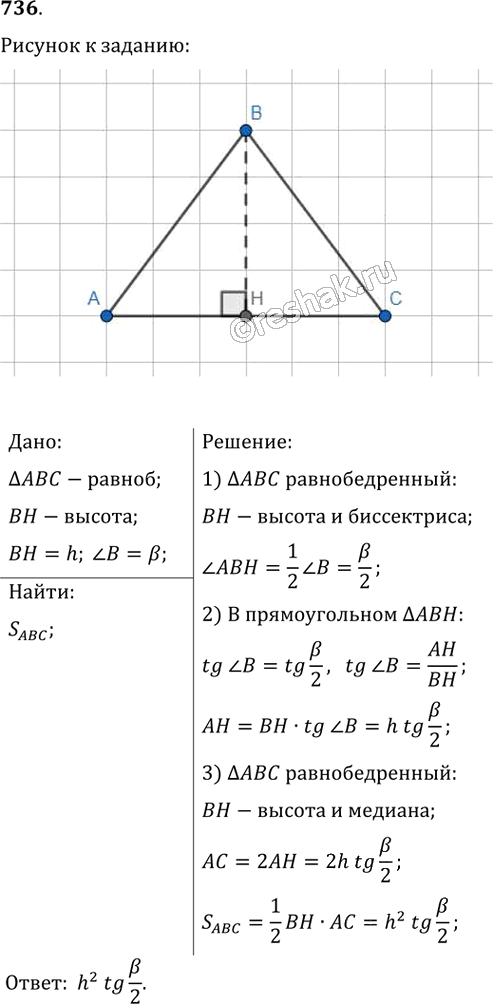 Иллюстрация к решению «Упр.736 ГДЗ Мерзляк Полонский 8 класс (Геометрия)», 1