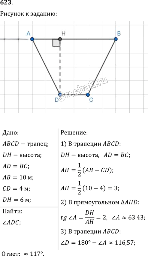 Иллюстрация к решению «Упр.623 ГДЗ Мерзляк Полонский 8 класс (Геометрия)», 1