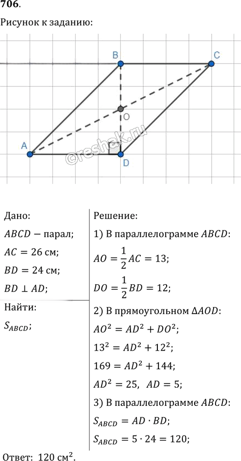 Иллюстрация к решению «Упр.706 ГДЗ Мерзляк Полонский 8 класс (Геометрия)», 1