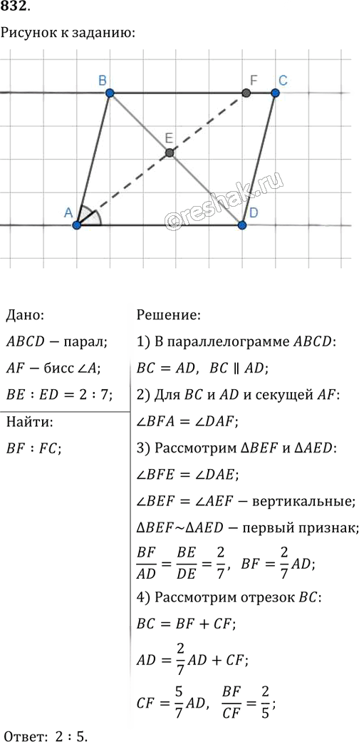 Иллюстрация к решению «Упр.832 ГДЗ Мерзляк Полонский 8 класс (Геометрия)», 1