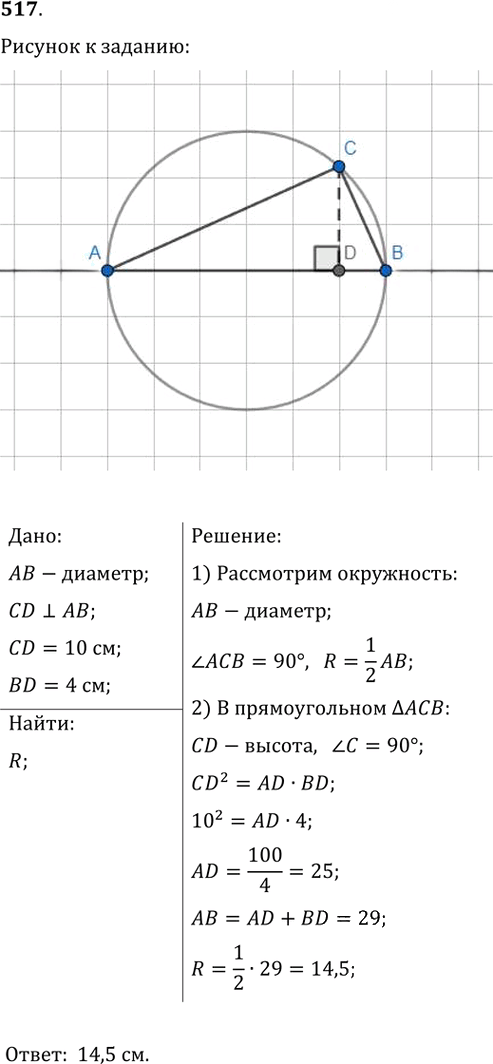Иллюстрация к решению «Упр.517 ГДЗ Мерзляк Полонский 8 класс (Геометрия)», 1